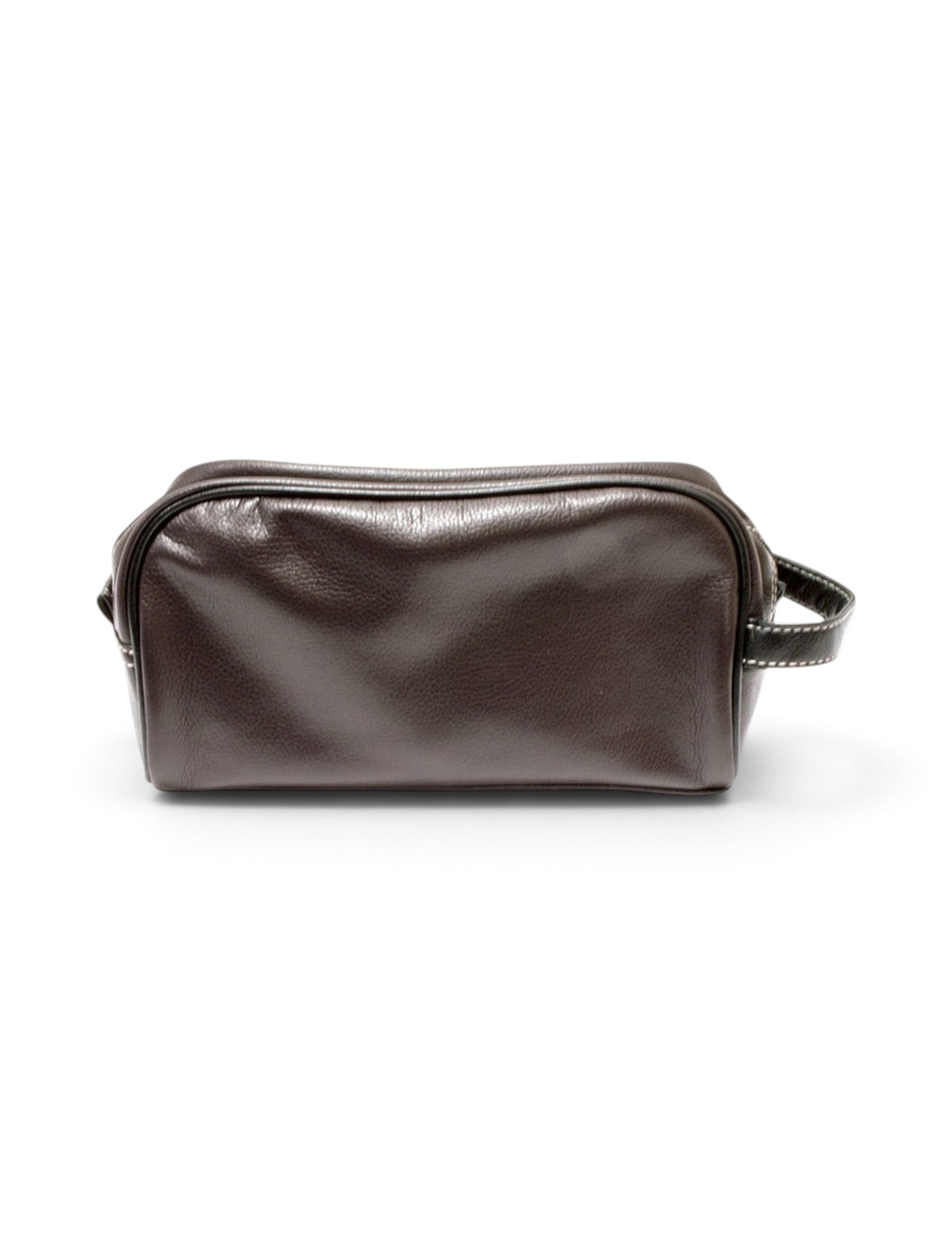 Texas Tech Double T Emblem on Brown & Black Leather Toiletry Bag – Back view