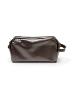 Texas Tech Double T Emblem on Brown & Black Leather Toiletry Bag – Back view
