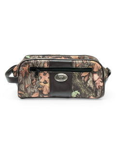 Texas Tech Double T Emblem on Camo Canvas Toiletry Bag – Front view