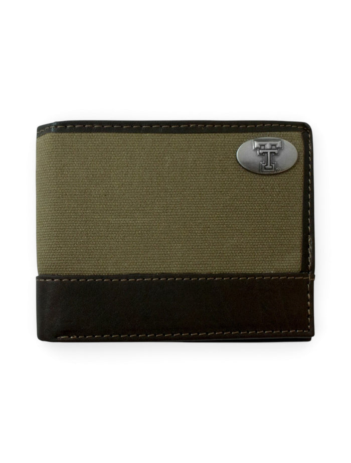 Texas Tech Double T Emblem on Pass Case Moss Green Wallet – Front view