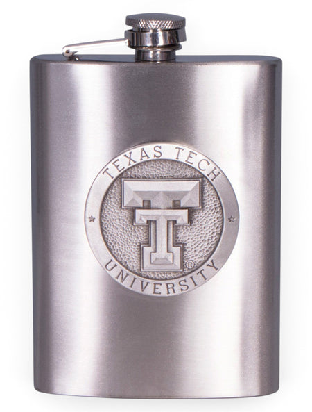 Texas Tech Double T Emblem on Pewter Flask – Front view