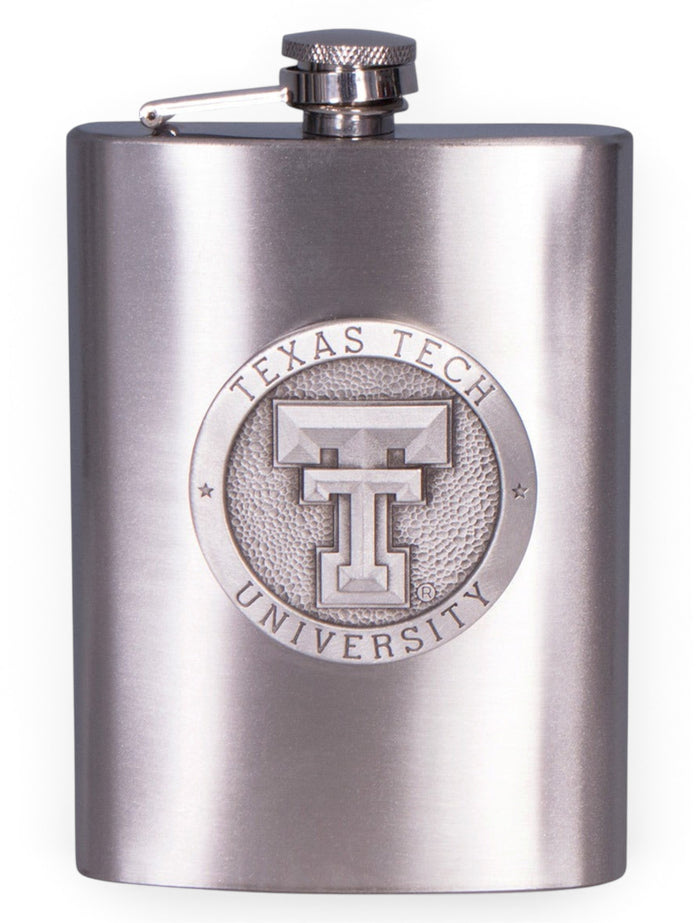 Texas Tech Double T Emblem on Pewter Flask – Front view