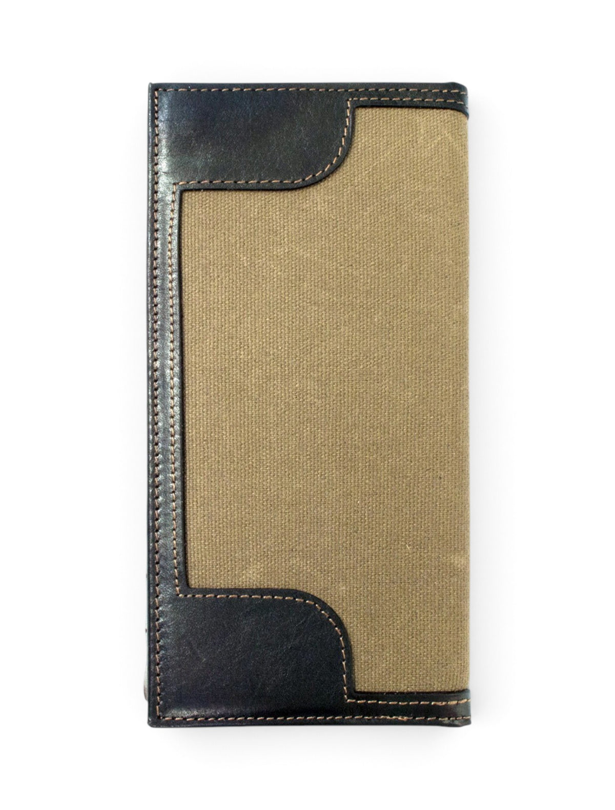 Texas Tech Double T Emblem on Roper Moss Green Canvas Wallet – Back view