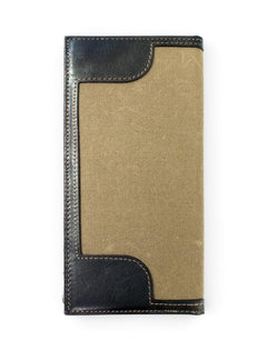Texas Tech Double T Emblem on Roper Moss Green Canvas Wallet – Back view
