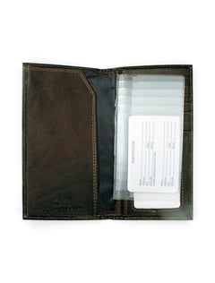 Texas Tech Double T Emblem on Roper Moss Green Canvas Wallet – Detail