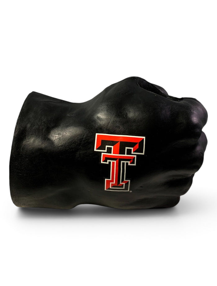 Black foam Texas Tech Fan Fist, back of the hand, with the red and black Double T