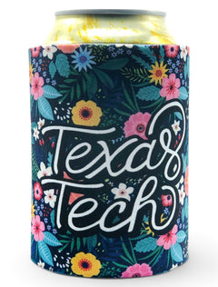 Texas Tech Double T Floral Garden Can Cooler – Front view