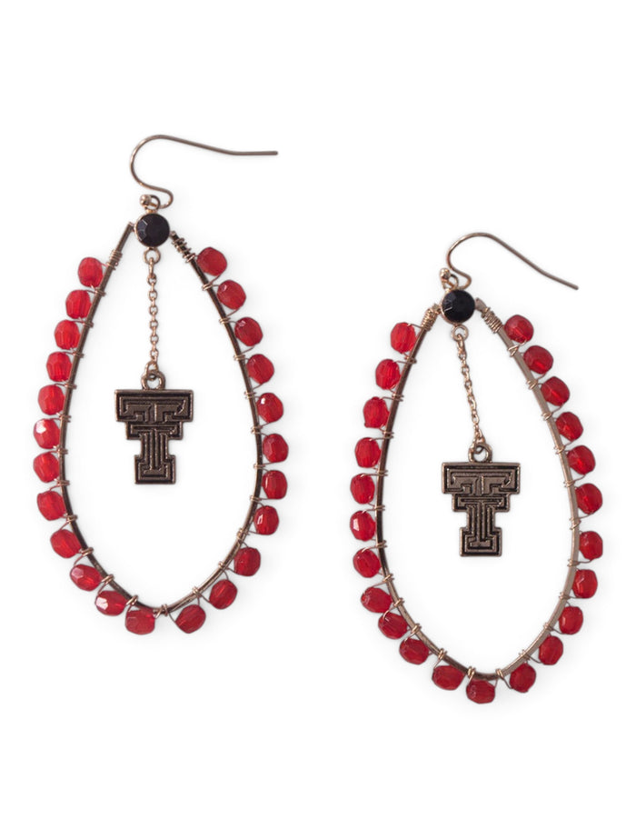 Texas Tech Double T Gemstone Oblong Hoop Earrings – Front view