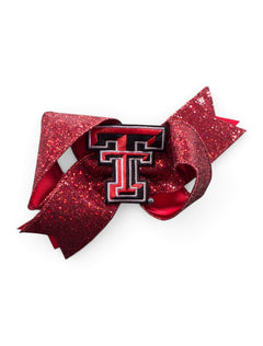 Texas Tech Double T Glitter Oversized Red Bow – Front view