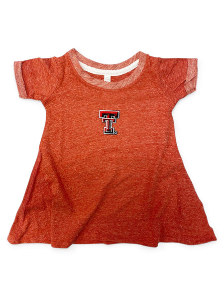 Texas Tech Double T Heathered French Terry A Line TODDLER Dress – Front view