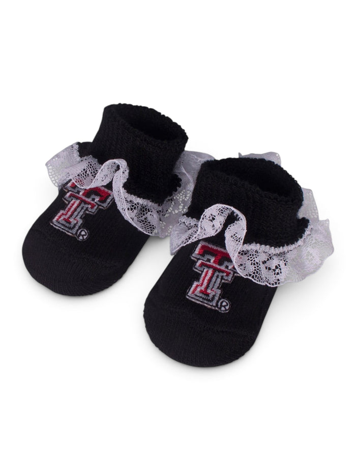 Texas Tech Double T Lace Black INFANT Booties – Side view