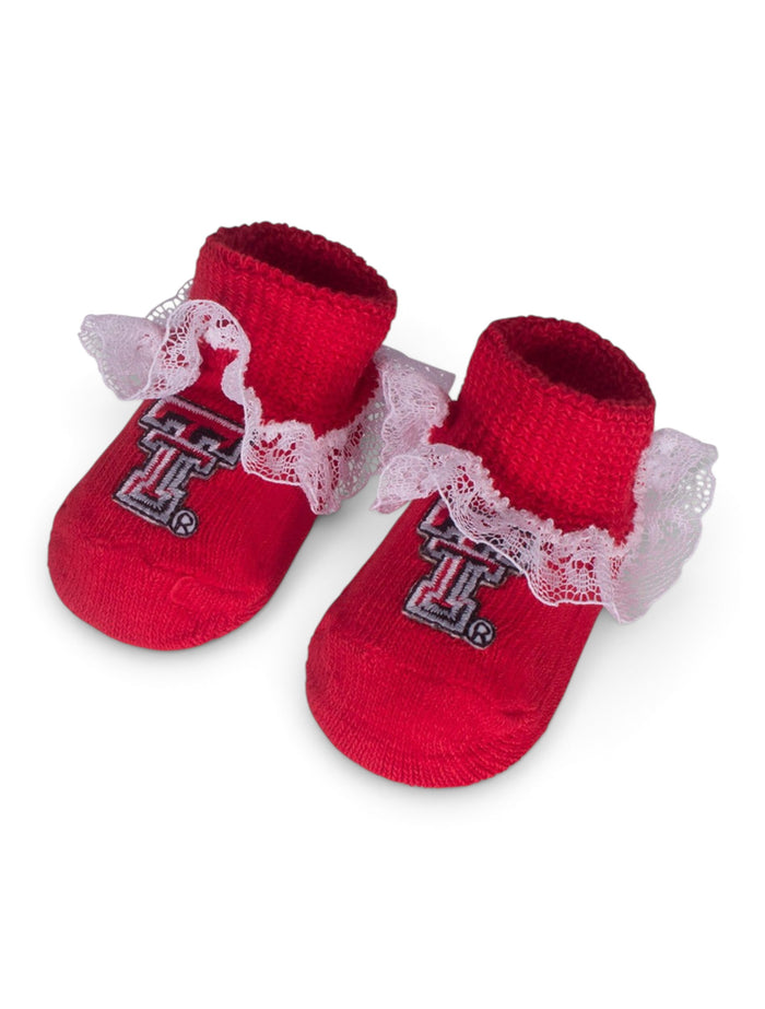 Texas Tech Double T Lace Red INFANT Booties – Side view