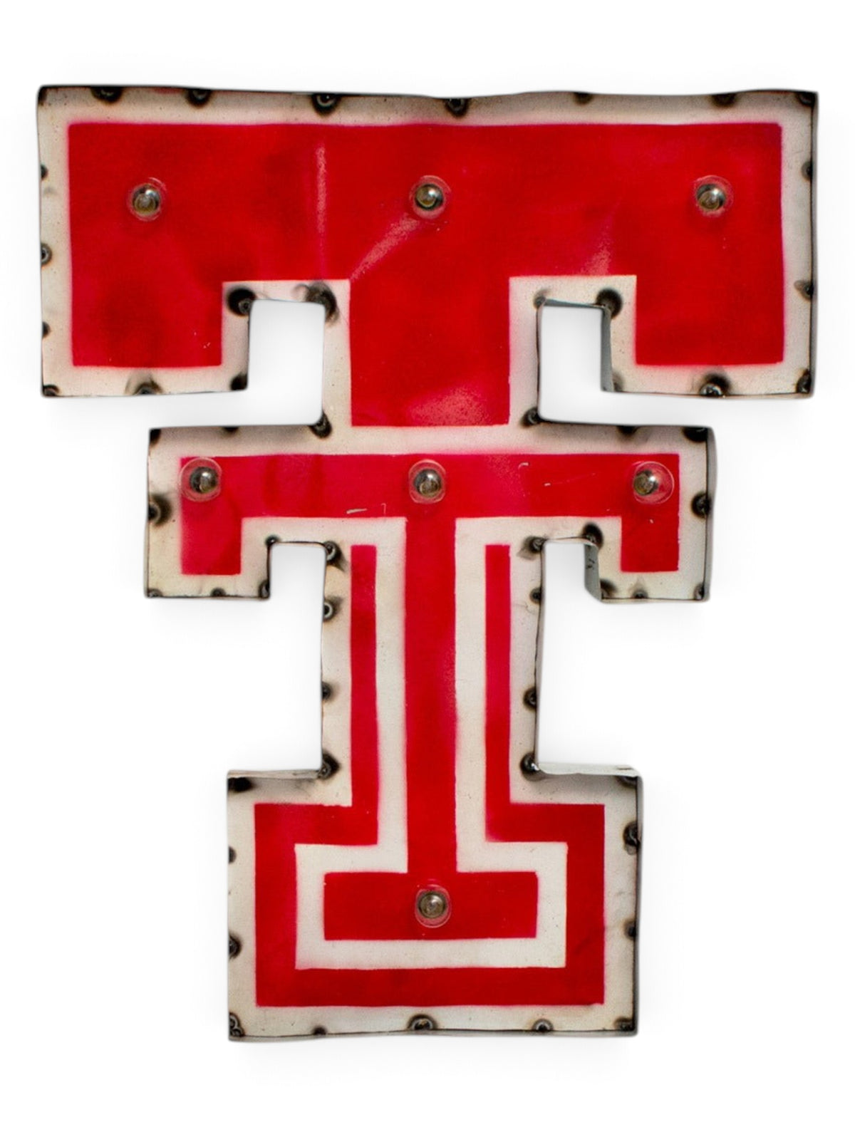 Texas Tech Double T Lighted Rustic Metal Sign – Detail