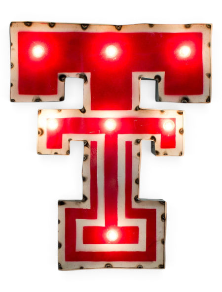 Texas Tech Double T Lighted Rustic Metal Sign – Front view