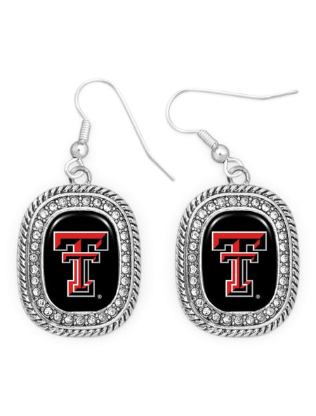 Texas Tech Double T "Madison" Rhinestone Earrings – Front view