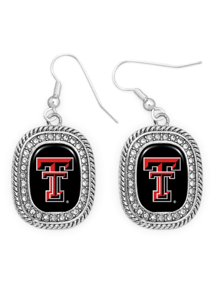 Texas Tech Double T "Madison" Rhinestone Earrings – Front view