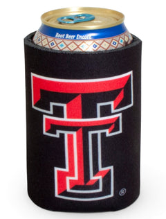 Texas Tech Double T on Black Can Cooler – Back view