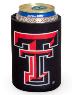 Texas Tech Double T on Black Can Cooler – Front view