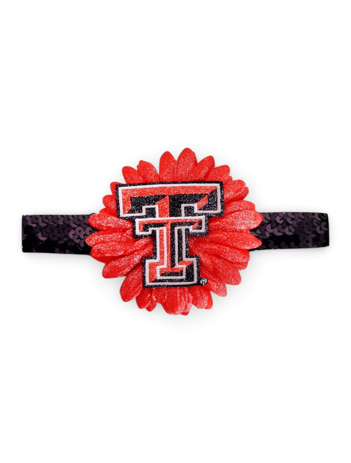 Texas Tech Double T on Black Flower on Strechy Headband – Front view