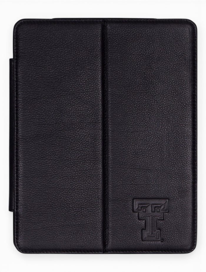 Texas Tech Double T on Black Leather iPad Cover – Front view
