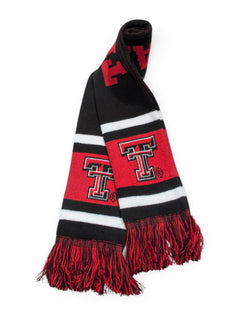 Texas Tech & Double T on Fringed YOUTH Black Scarf – Detail