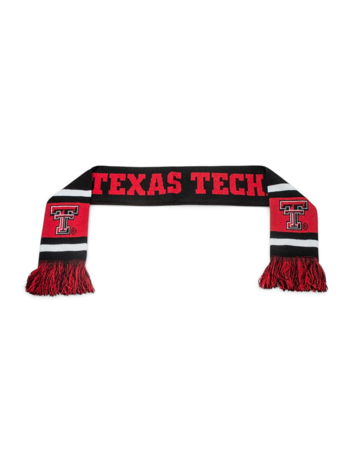 Texas Tech & Double T on Fringed YOUTH Black Scarf – Front view