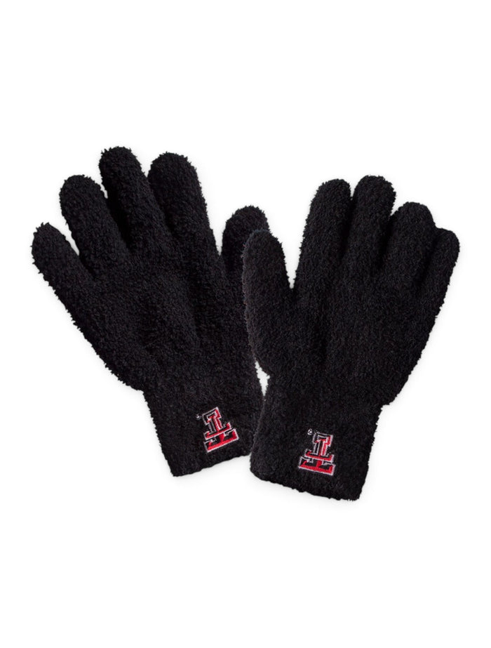 Texas Tech Double T on Fuzzy Gloves – Black front view