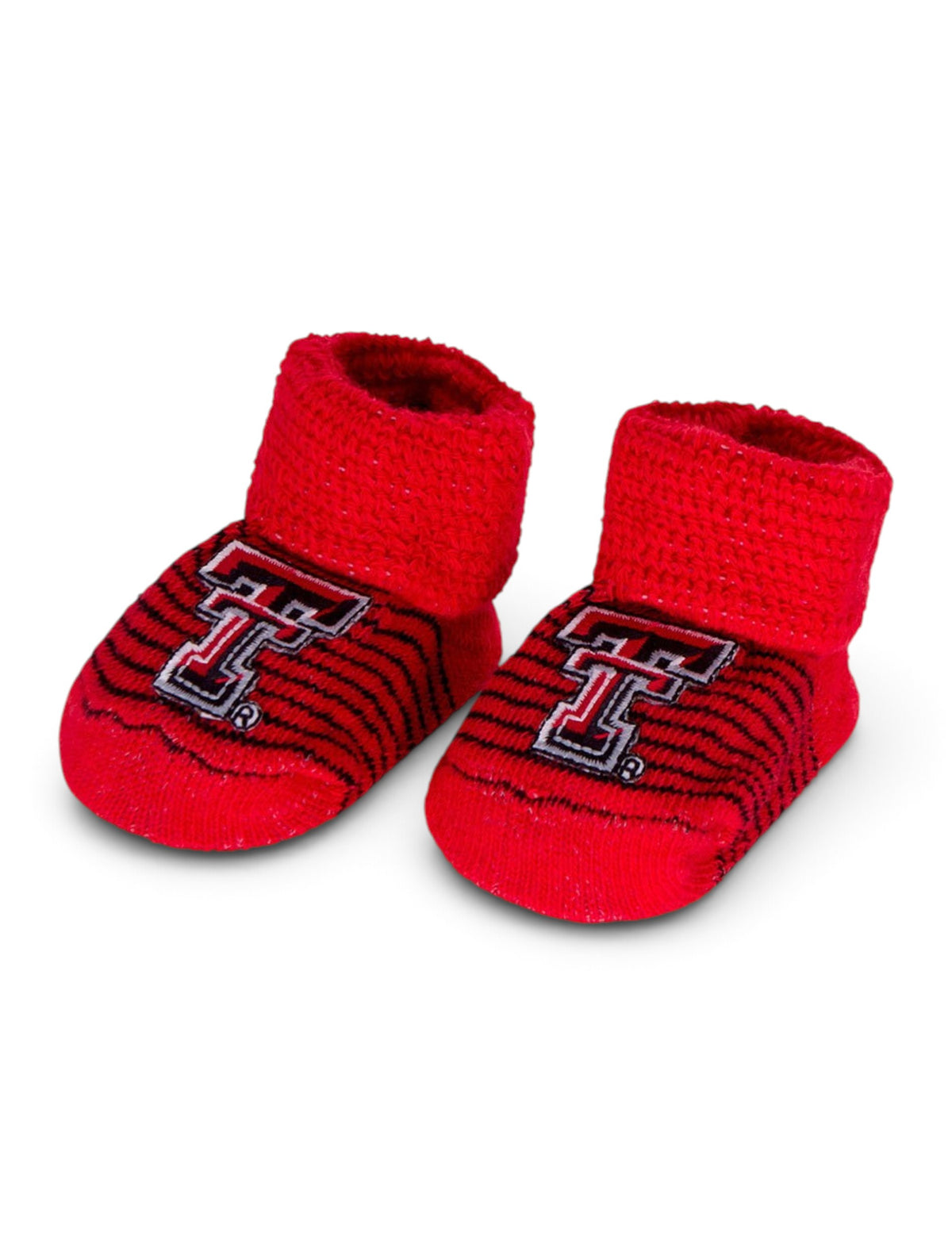 Texas Tech Double T on INFANT Striped Red Booties – Side view
