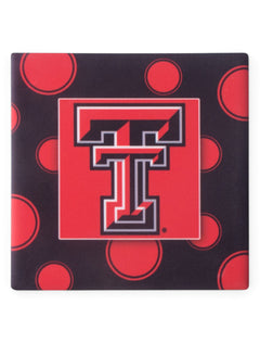 Texas Tech Double T on Polka Dot Black & Red Coaster – Front view