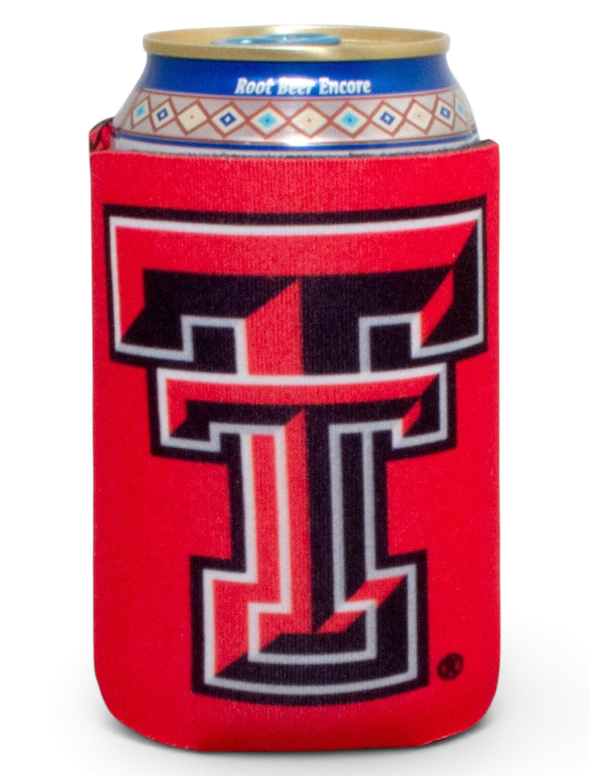 Texas Tech Double T on Red Can Cooler – Front view