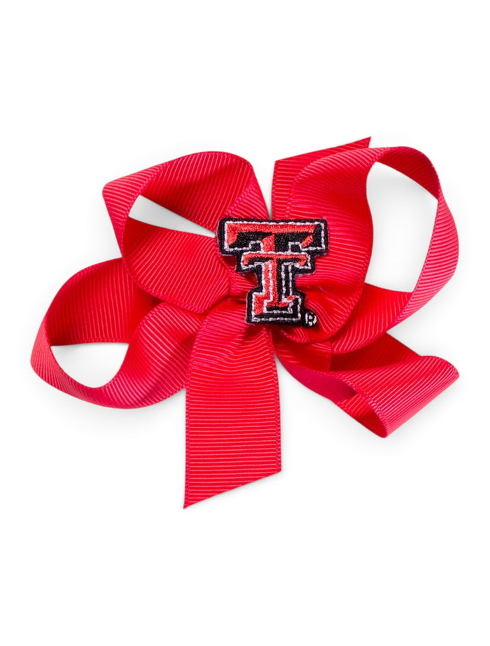 Texas Tech Double T on Red Ribbon Queen Bow – Front view