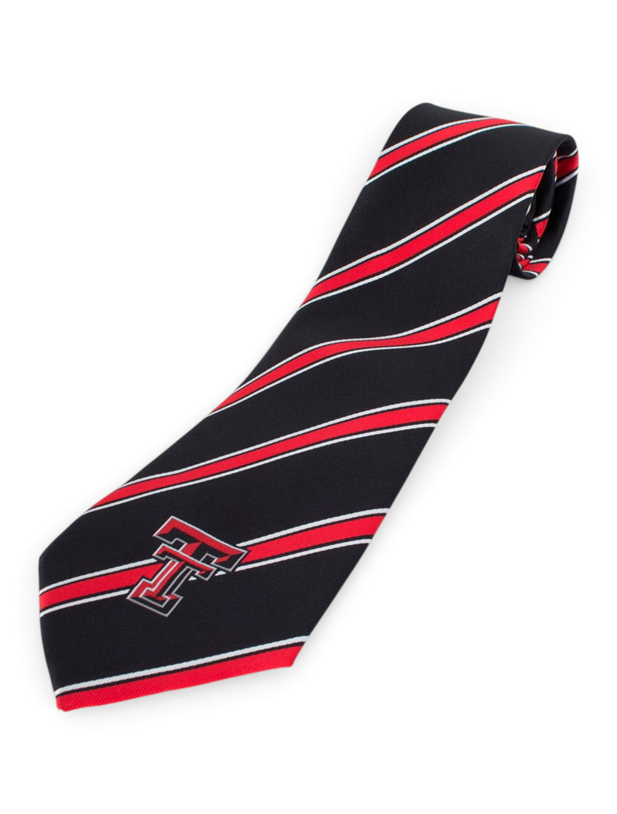 Texas Tech Double T on Striped Black, Red & White Tie – Front view