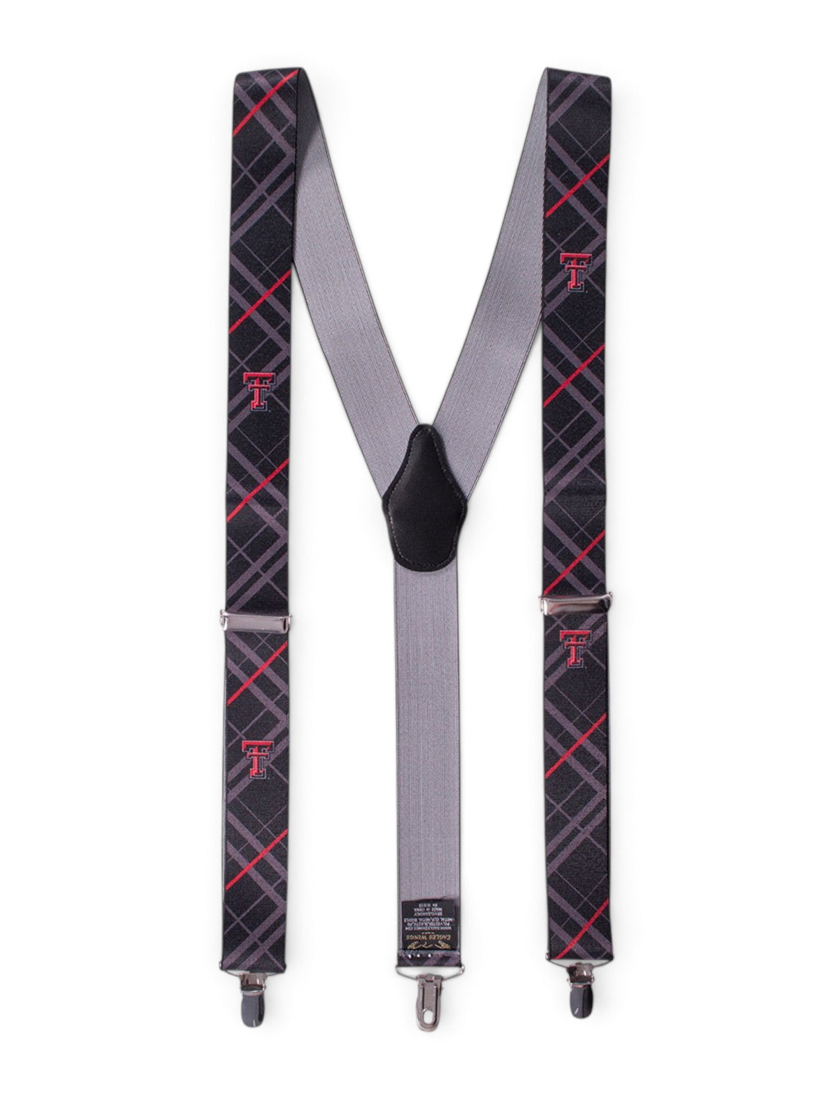 Texas Tech Double T Plaid Black Suspenders – Front view