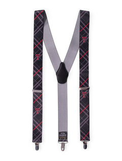 Texas Tech Double T Plaid Black Suspenders – Front view