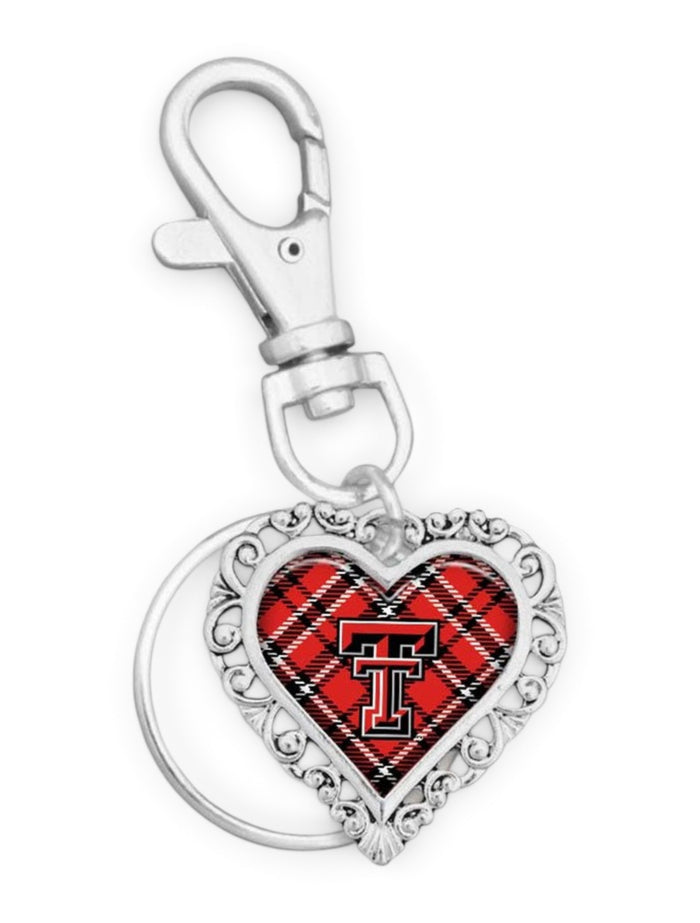 Texas Tech Double T Plaid Heart Keychain – Front view