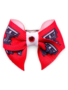Texas Tech Double T Red and White Dog Bow – Front view