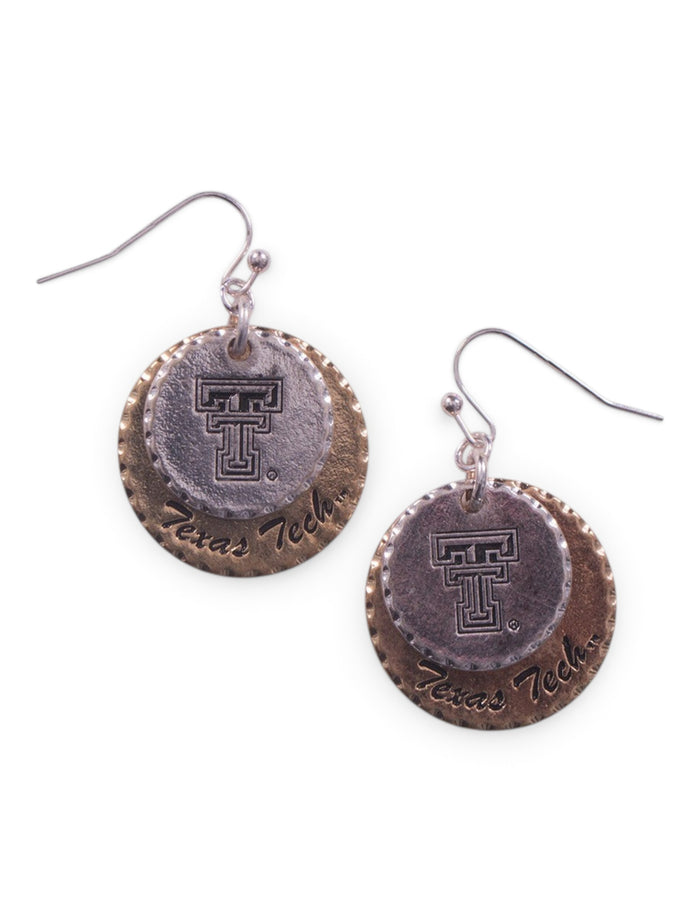Texas Tech Double T Red Raiders 2 Disk Earrings – Front view