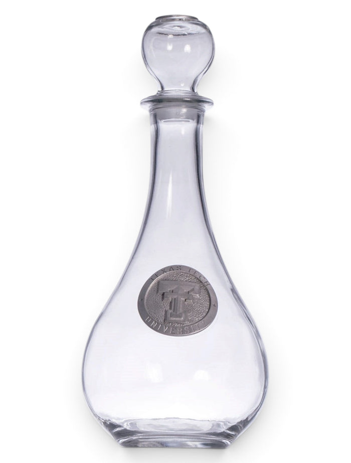 Texas Tech Double T Silver Emblem on Glass Decanter – Front view