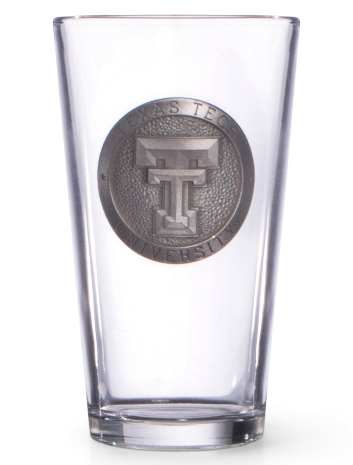 Texas Tech Double T Silver Emblem on Pint Glass – Front view