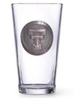 Texas Tech Double T Silver Emblem on Pint Glass – Front view