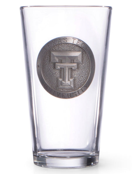 Texas Tech Double T Silver Emblem on Pint Glass – Front view