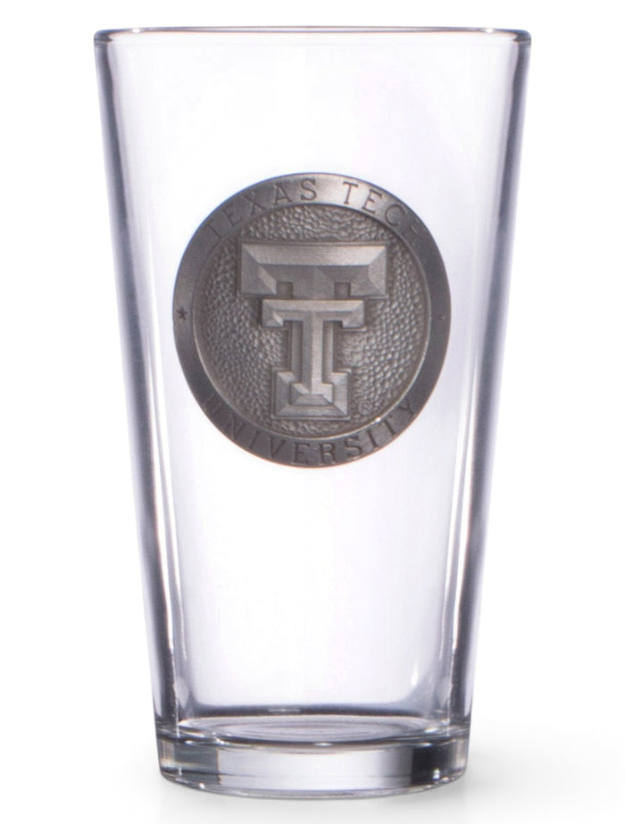 Texas Tech Double T Silver Emblem on Pint Glass – Front view