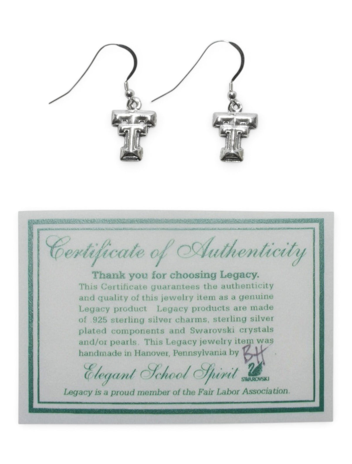 Texas Tech Double T Sterling Silver Drop Earrings – Detail
