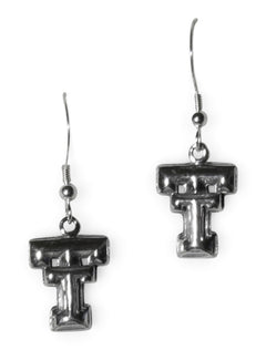 Texas Tech Double T Sterling Silver Drop Earrings – Front view