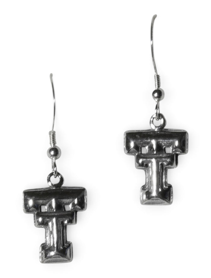 Texas Tech Double T Sterling Silver Drop Earrings – Front view