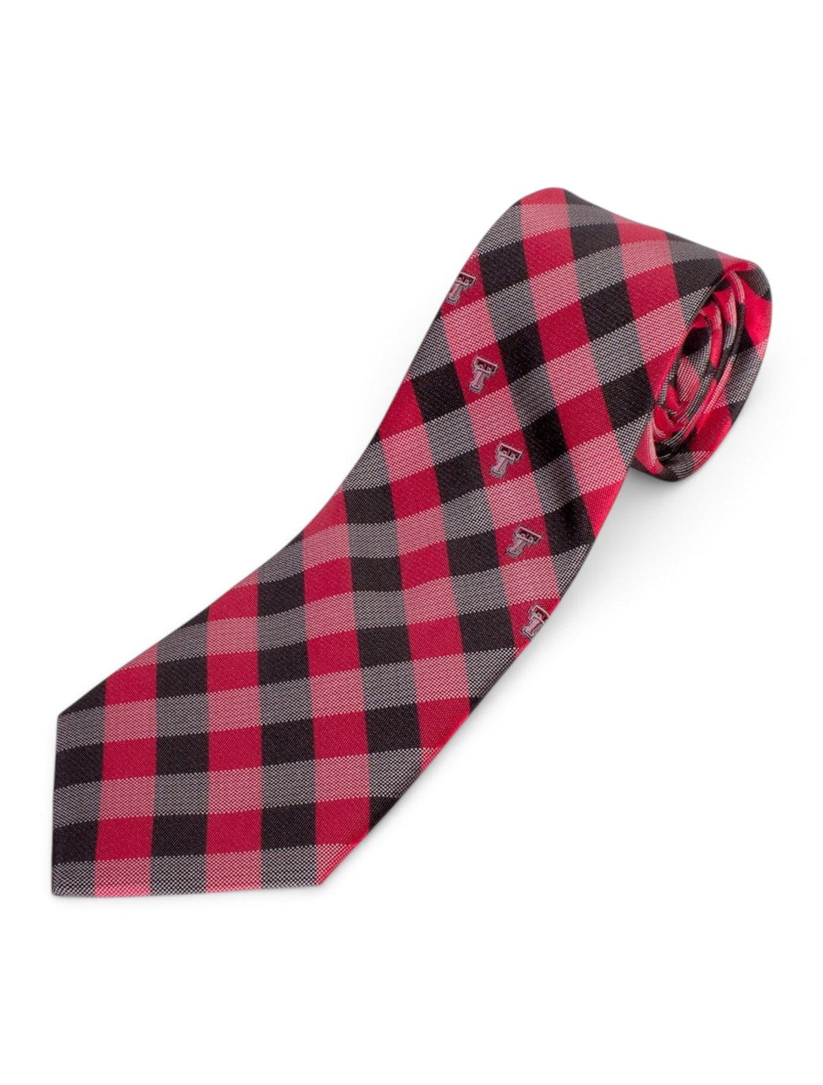 Texas Tech Double T Stripe on Red & Black Plaid Tie – Front view