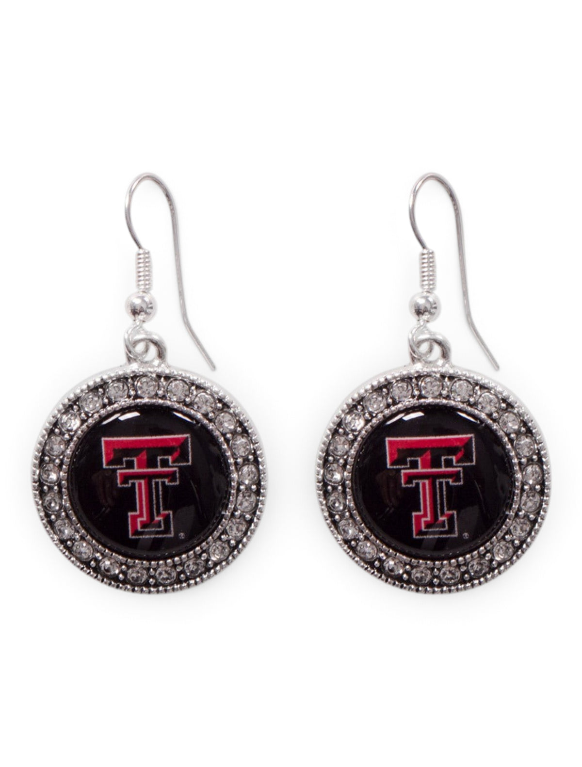 Texas Tech Double T Surrounded by Rhinestones Silver Earrings – Front view