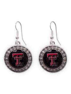 Texas Tech Double T Surrounded by Rhinestones Silver Earrings – Front view