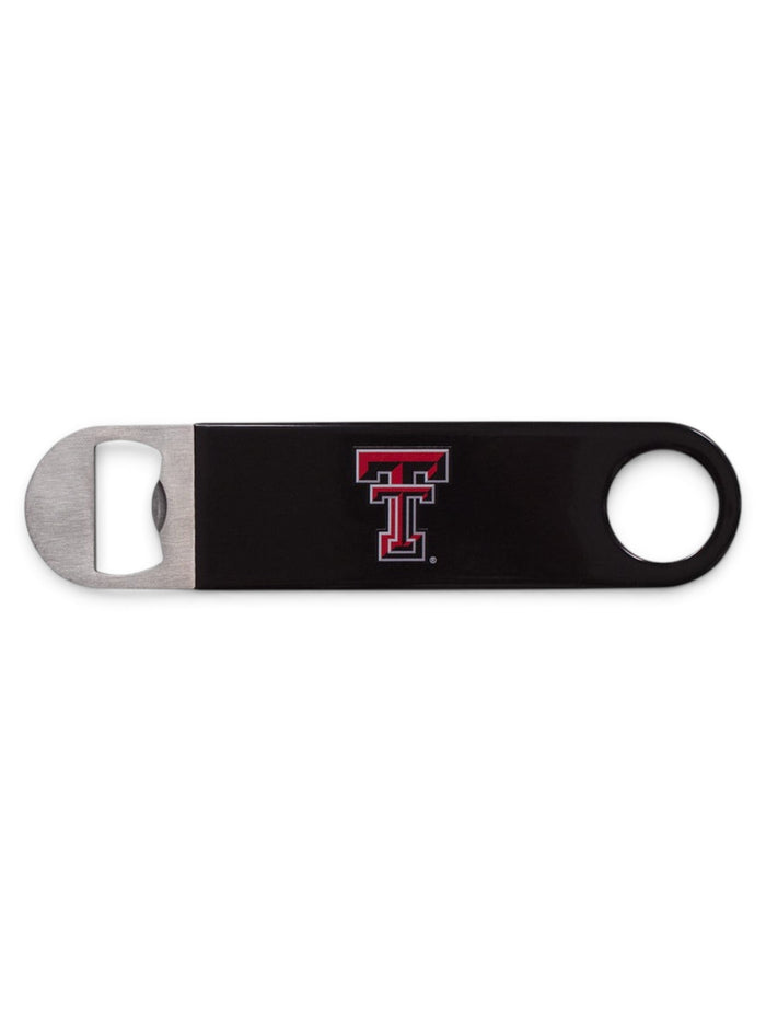 Texas Tech Double T Vinyl Covered Bottle Opener – Black front view