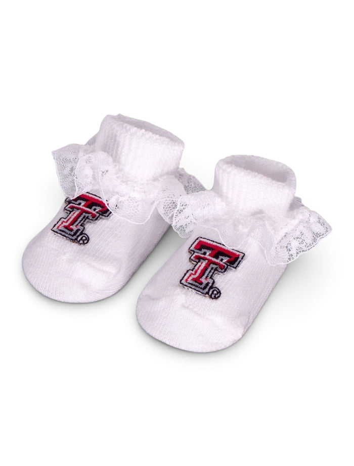Texas Tech Double T White Lace INFANT Booties – Side view